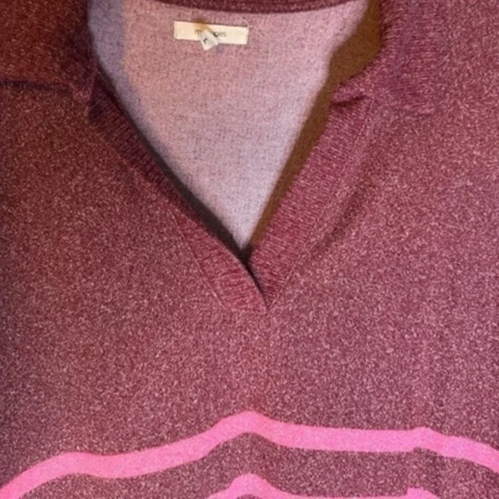 Maurices L Burgundy Pink Striped Soft Girl Knit Preppy Polo Pullover Top - Picture 4 of 10